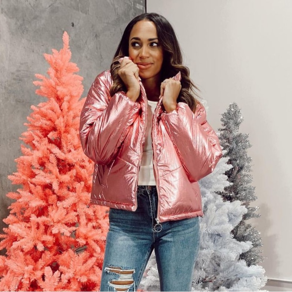 Pink Holographic Puffer Jacket Small